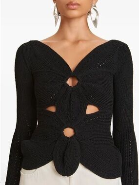 cult gaia lule Black Cutout crochet Knit V-Neck Sweater XS